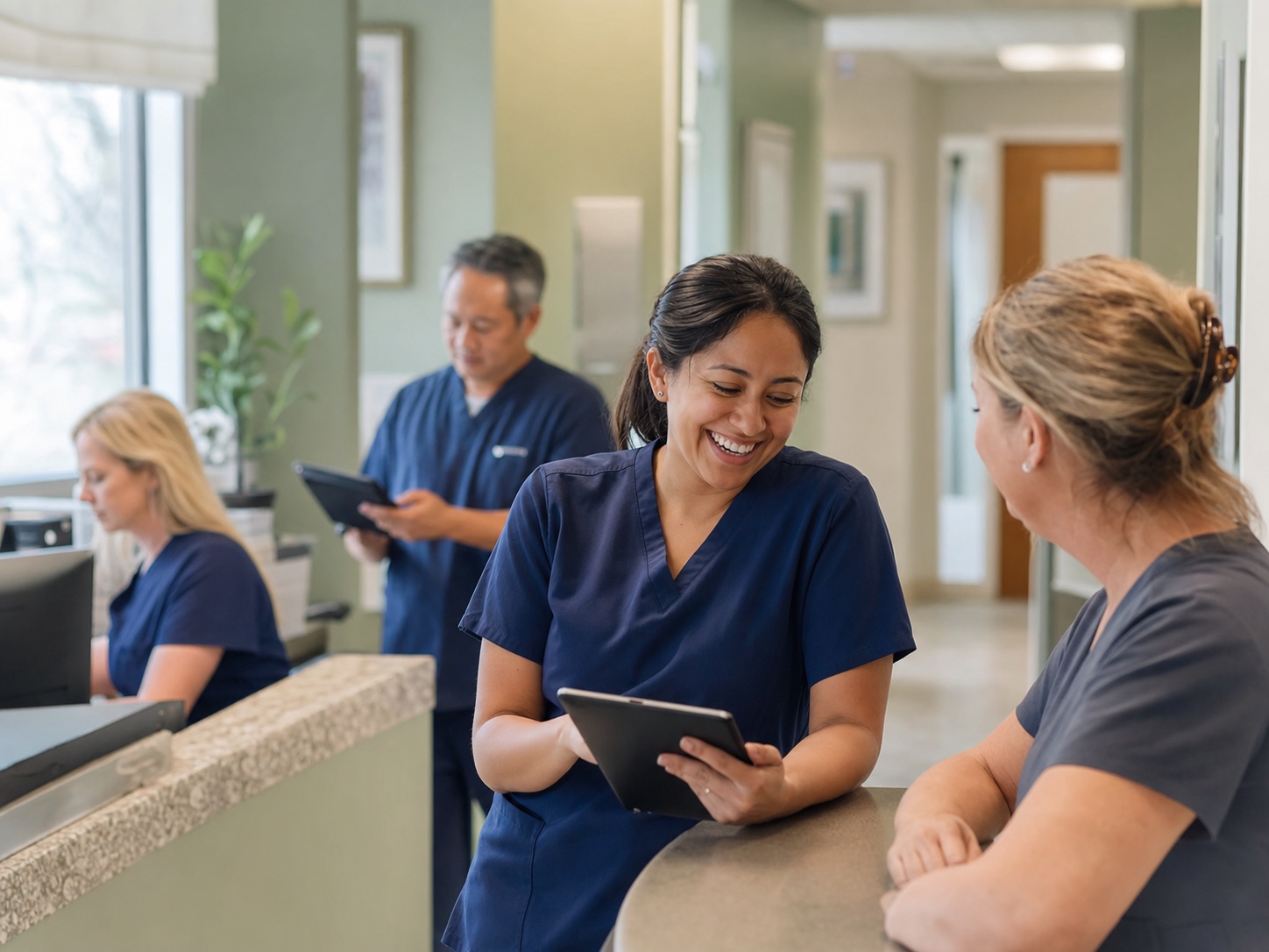A DFW healthcare professional doing detail-oriented medical office work