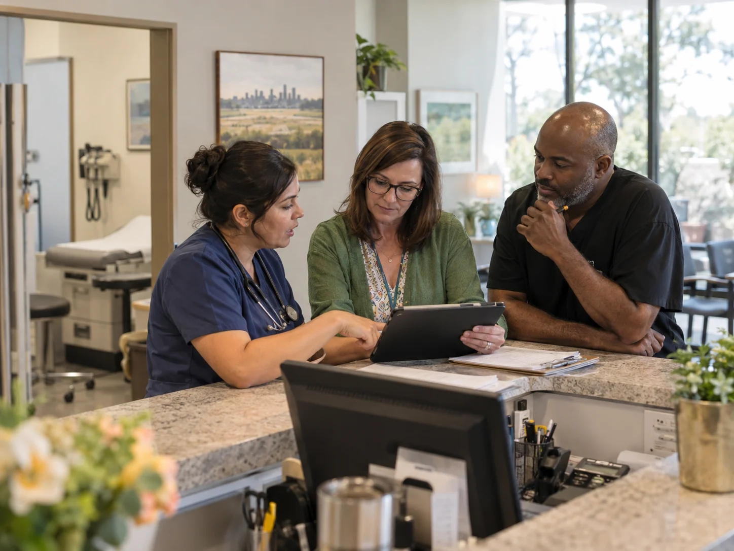 A DFW medical office team coordinating the day together
